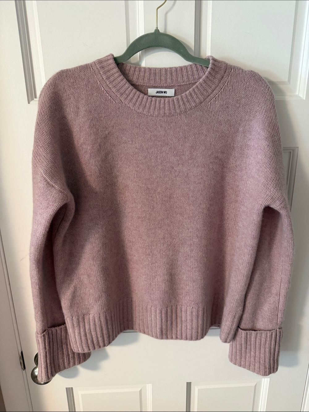 Jason Wu 100% Cashmere Drop-Shoulder Oversized Crewneck Sweater Lavender Pink L